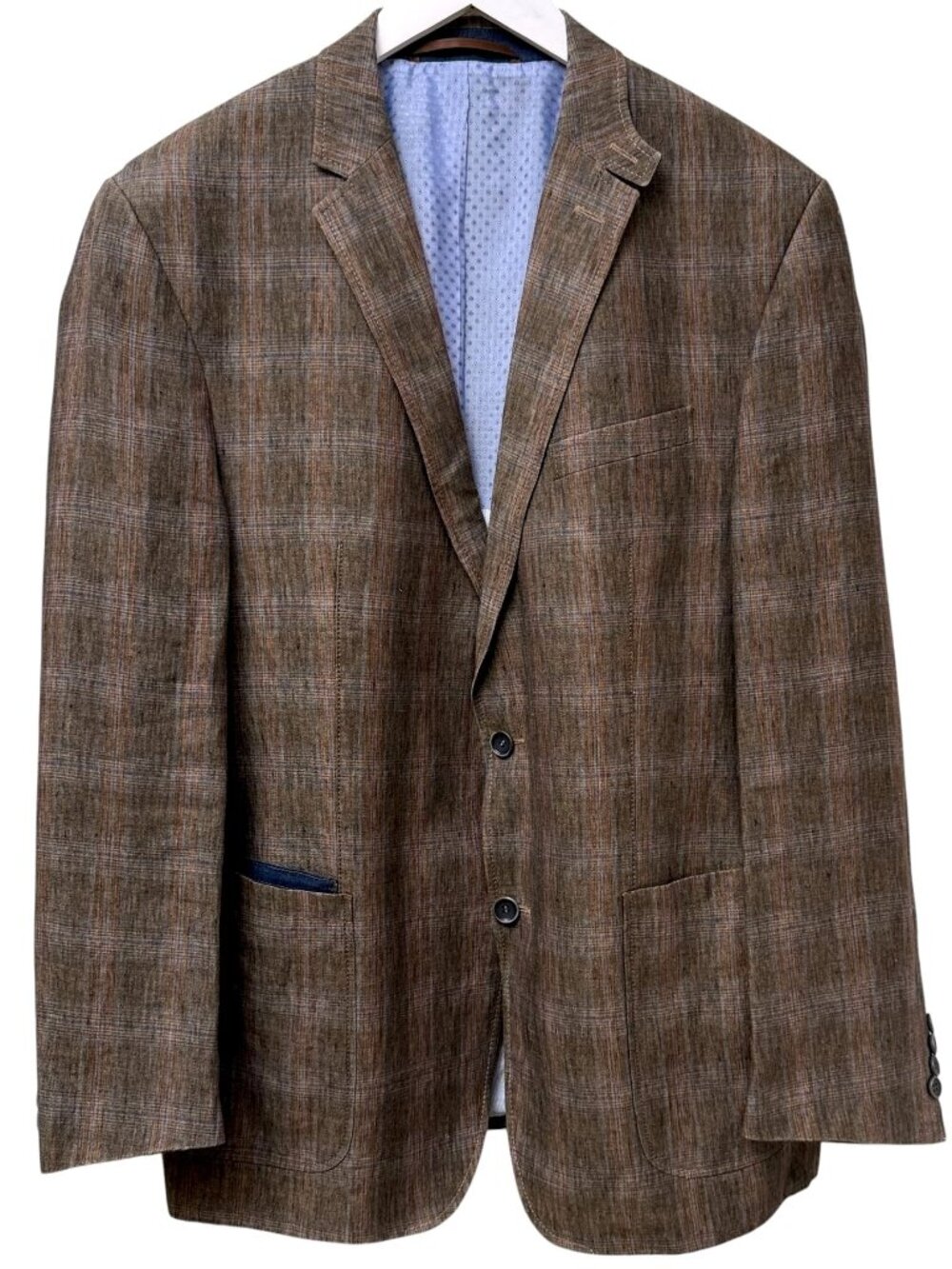 Carl Gross Linen Blazer Mens 46R Brown Glen Plaid Sport Coat Jacket